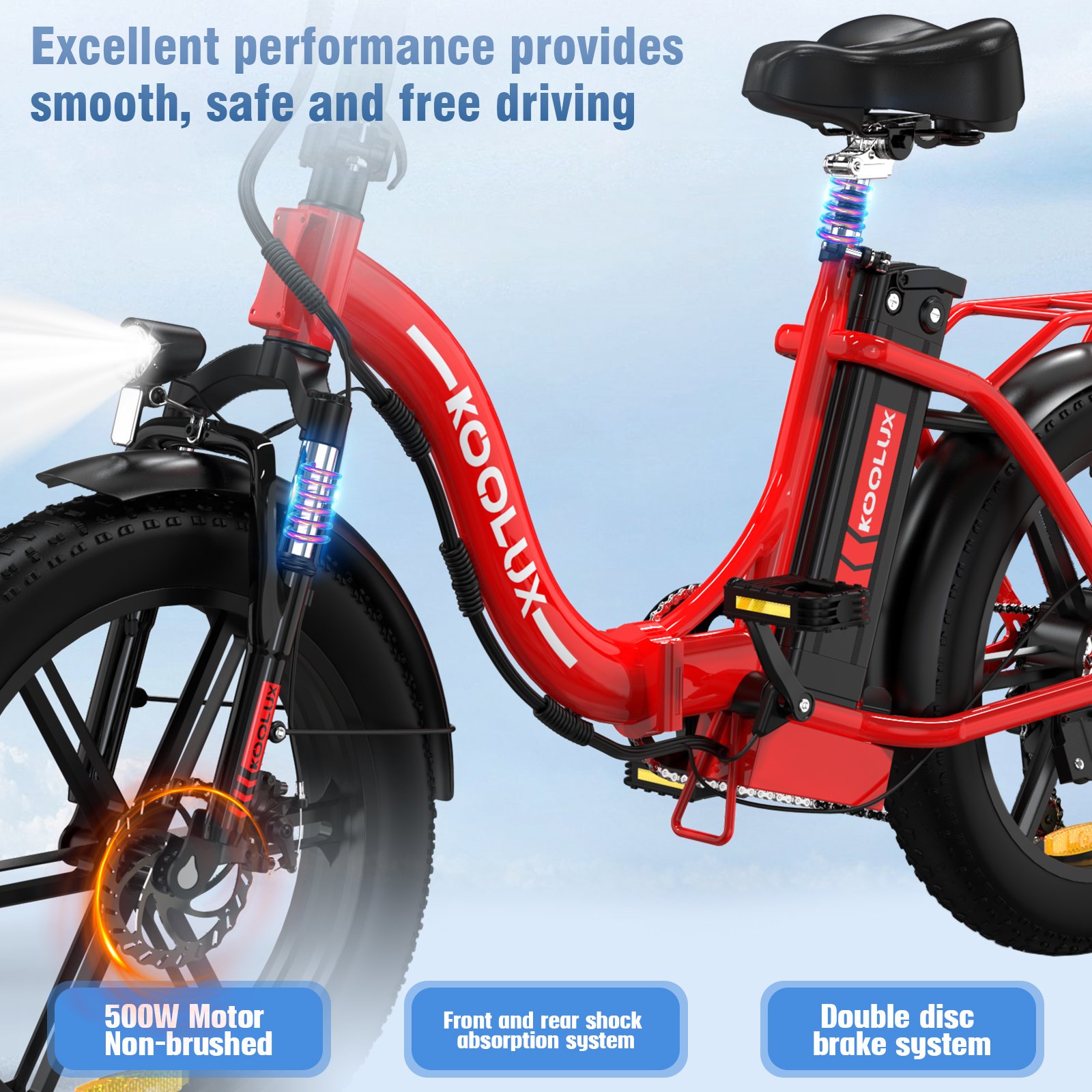 KOOLUX Powerful Motor 20*4 INCH 500W 15Ah 48V European UK Stock E- Bike Iron Frame Foldable Fat Tire Dirt Electric City Bike
