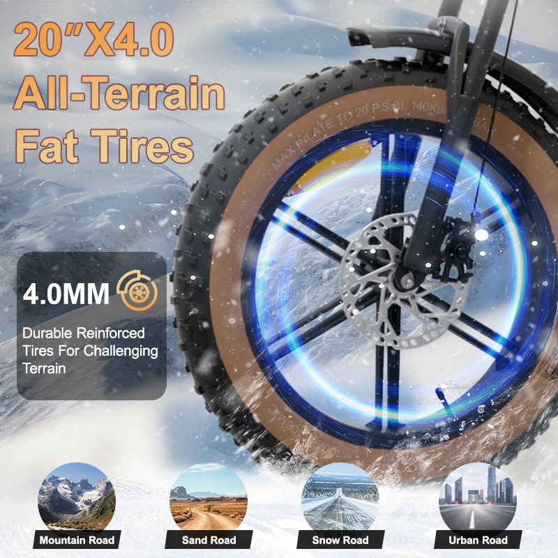 JANSNO X70 electric bike 20 inch fat tire road all terrain electric mountain bike 750W 30MPH Dual Lithium battery cargo ebike