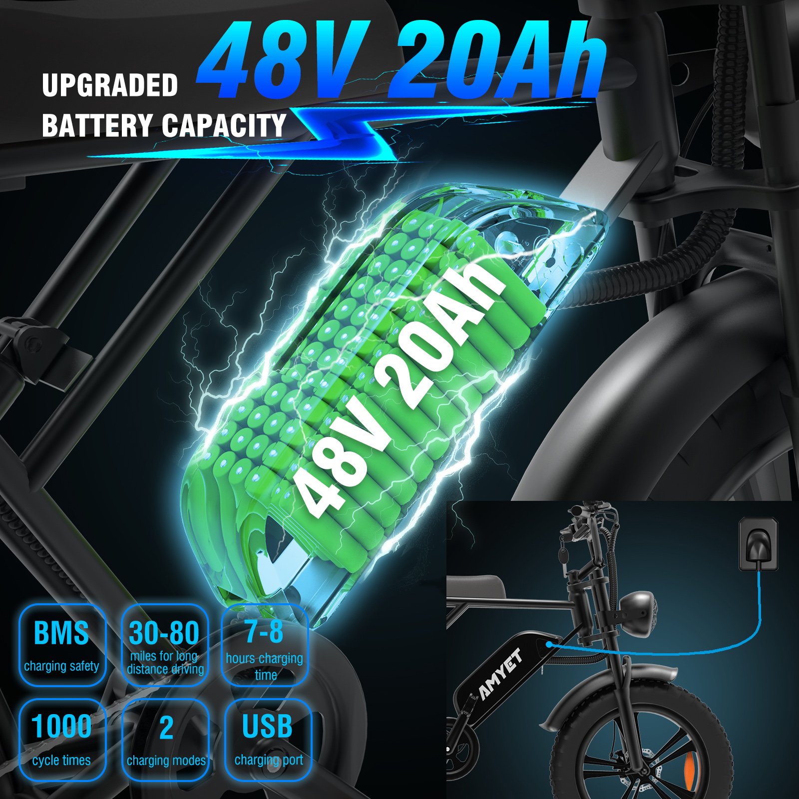 Free Shipping Adults E City Bike 20 Inch Ebike 1000W 48V Powerful Electric Mountain Bike Fat Tire Electric Bicycle