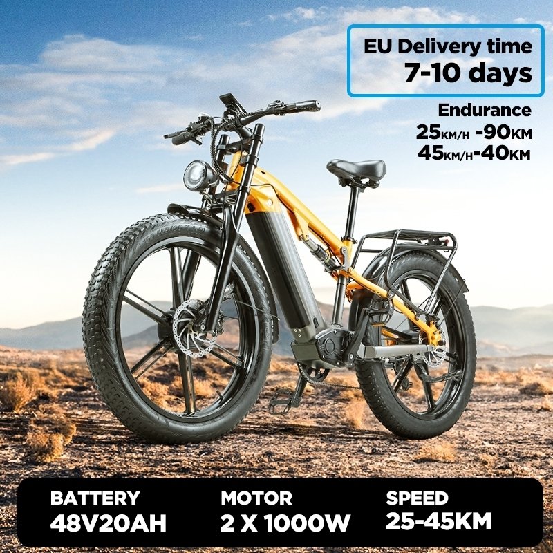 26 Inch Fat Tire Electric Mountain Bike Hydraulic Disc Brake 48V 20Ah Mountain Ebike Dual 1000W Electric Bicycle
