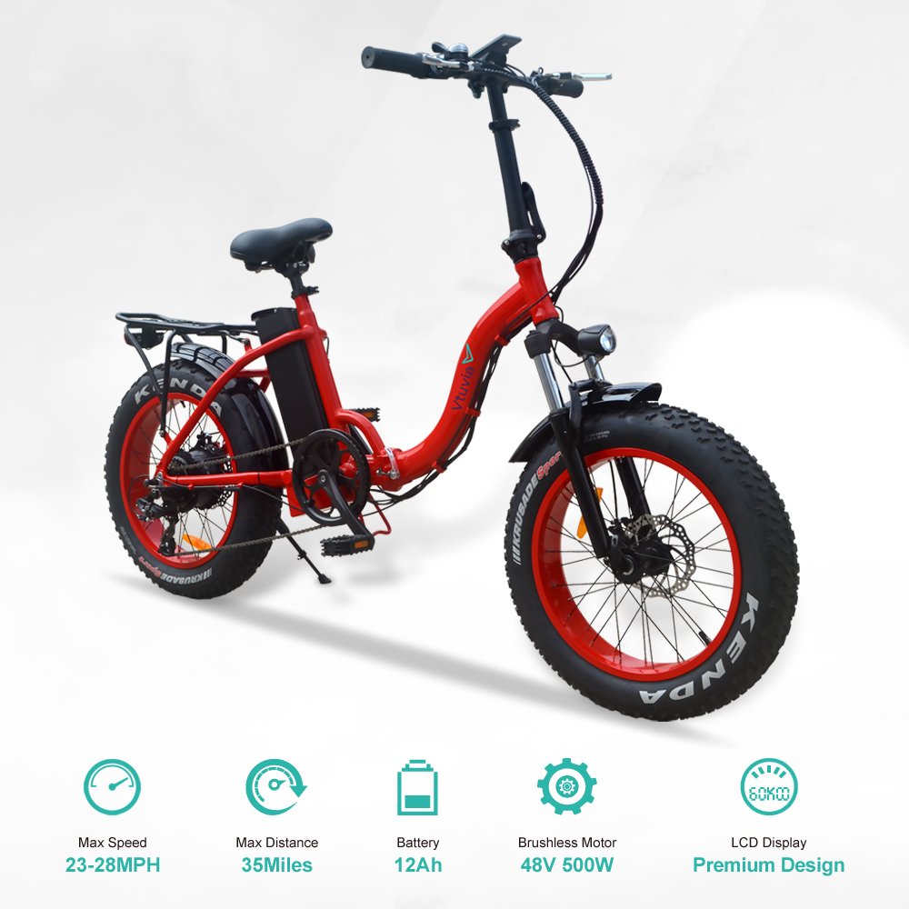 VTUVIA 20 * 4.0'' Fat tire folding Electric bicycle 36V Li-ion battery 250W Brushless Motor E Bike 50km Long Distance Ebike