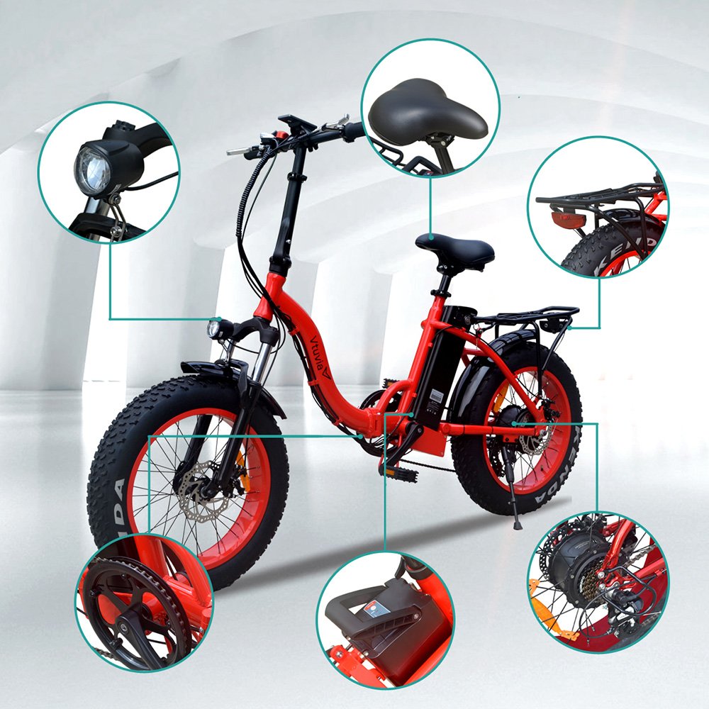 VTUVIA 20 * 4.0'' Fat tire folding Electric bicycle 36V Li-ion battery 250W Brushless Motor E Bike 50km Long Distance Ebike