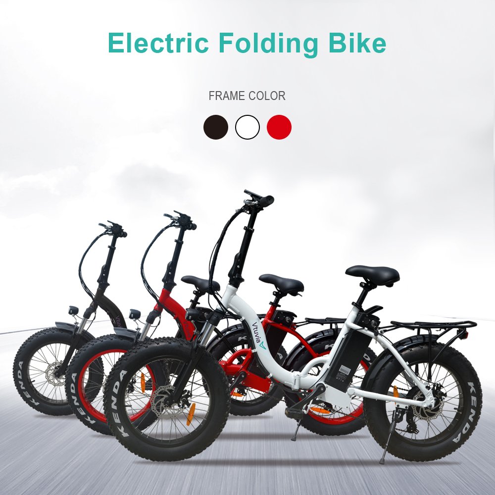 VTUVIA 20 * 4.0'' Fat tire folding Electric bicycle 36V Li-ion battery 250W Brushless Motor E Bike 50km Long Distance Ebike