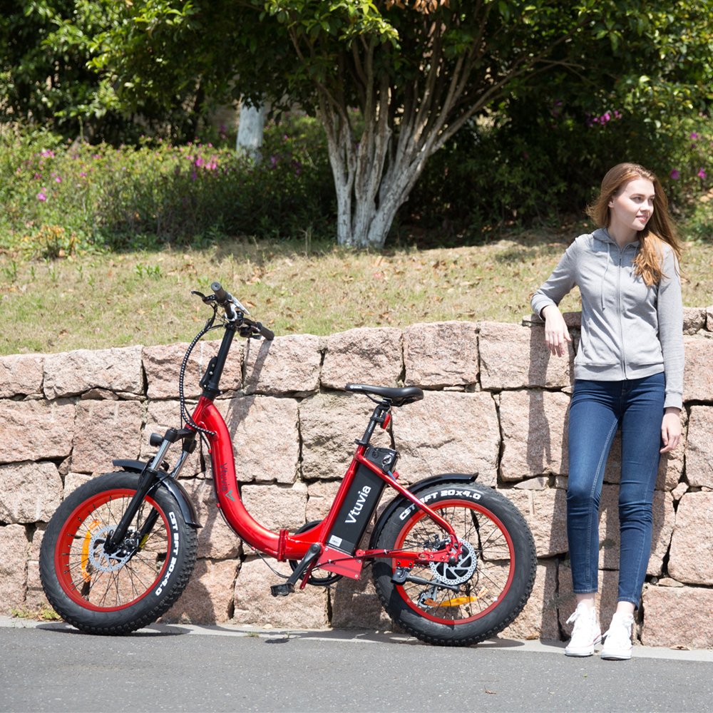 VTUVIA 20 * 4.0'' Fat tire folding Electric bicycle 36V Li-ion battery 250W Brushless Motor E Bike 50km Long Distance Ebike
