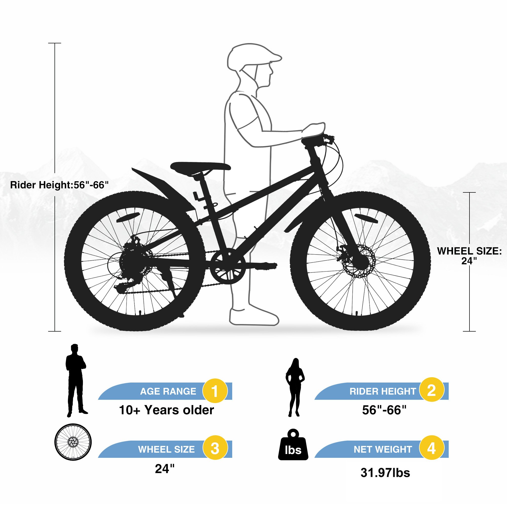 ZUKKA High-performance 24 inch Fat Tyre Mountain Bike With Steel Frame And 7spd Gear In Grey