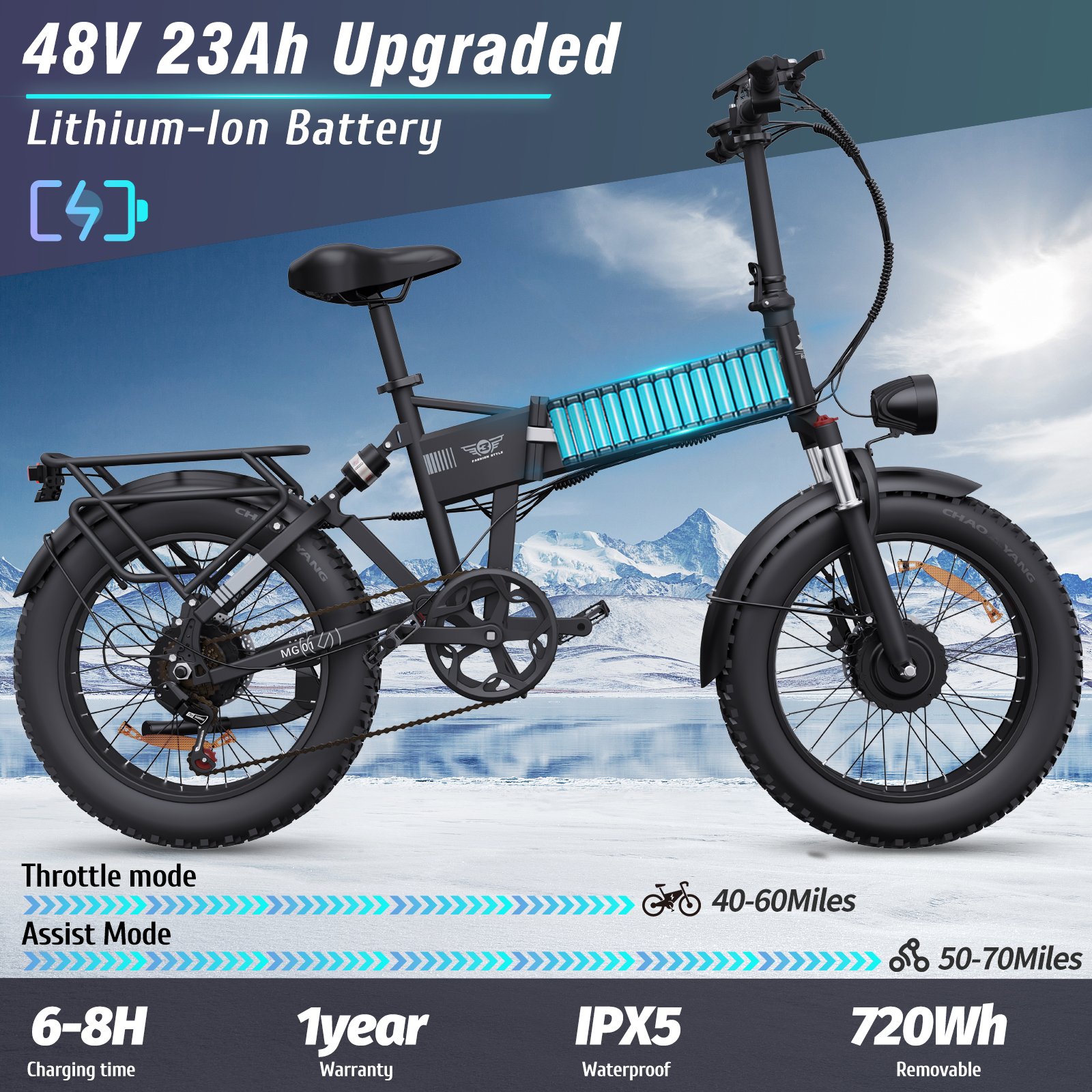 Ridstar 2000 Foldable Electric City Bike with 48v UK Warehouse Smart Lithium Battery Power Supply Fat Tire Folding Bicycle