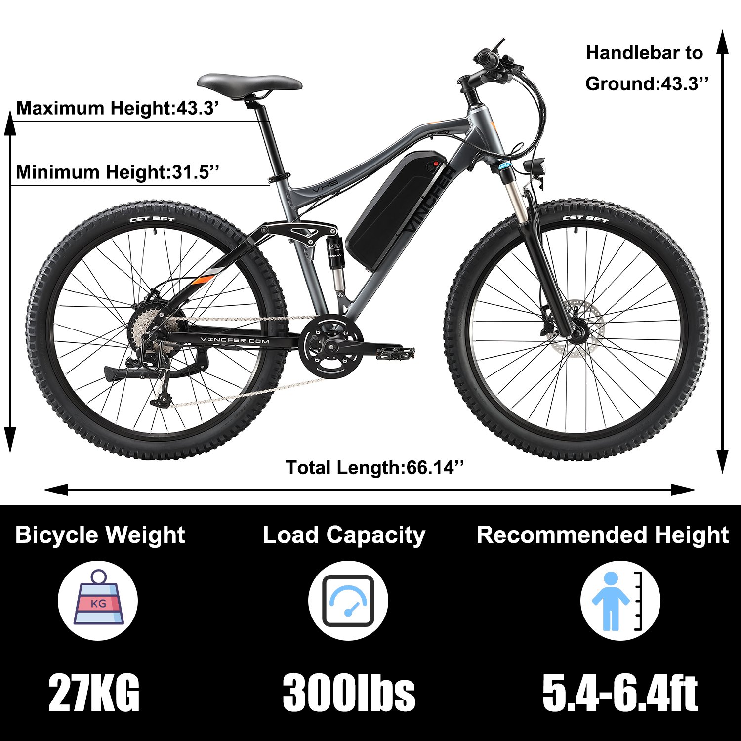 Electric Mountain Bike 27.5'' eBike Bicycle Bafang 750w Peak Motor 9 Speed Moped