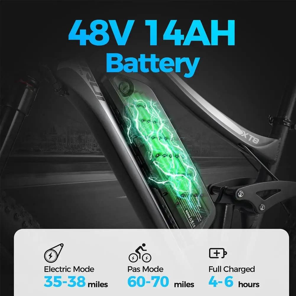 Electric Mountain Bike 27.5'' eBike Bicycle Bafang 750w Peak Motor 9 Speed Moped
