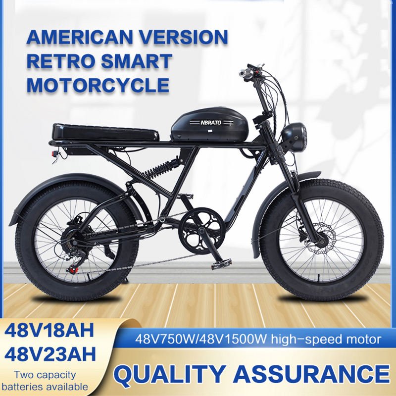 Aluminium alloy frame motorcycle shape 7 speed vintage retro 48V 1500w retro electric fat bike