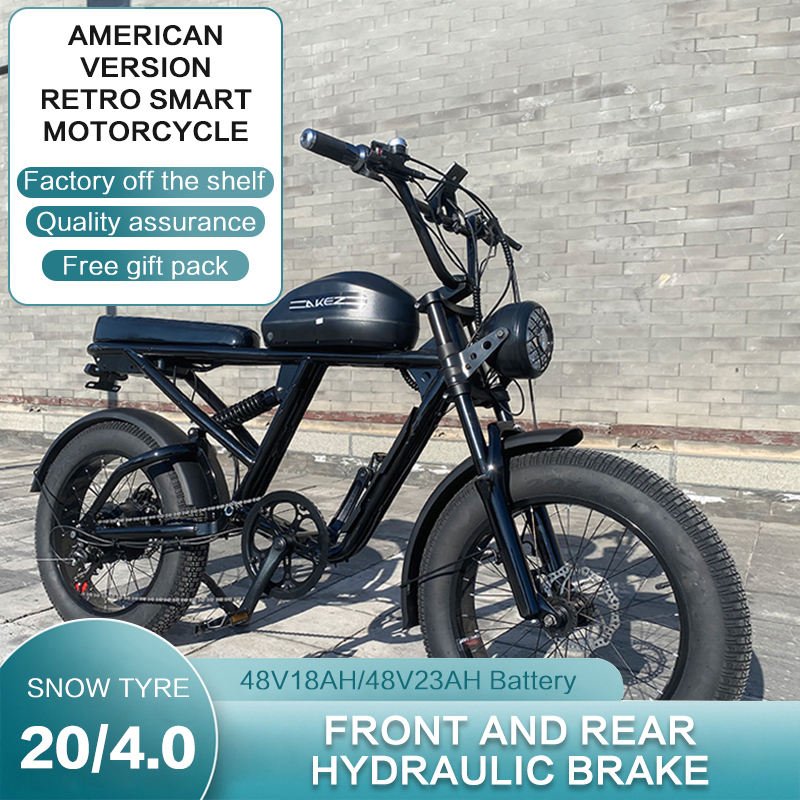 Aluminium alloy frame motorcycle shape 7 speed vintage retro 48V 1500w retro electric fat bike