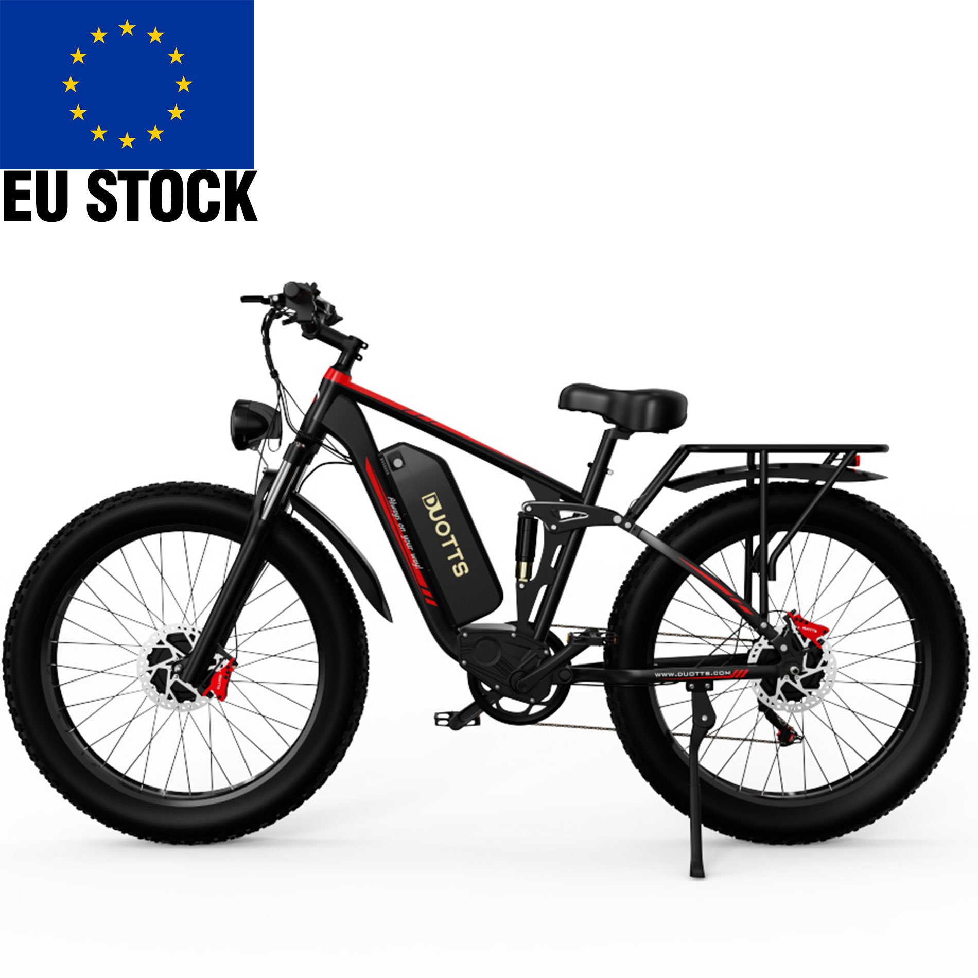 DUOTTS 750W*2 Motor Full Suspension Aluminum Alloy Body 48v 20ah Lithium Battery Electric Hybrid Bike Fat Tire Mountain Design