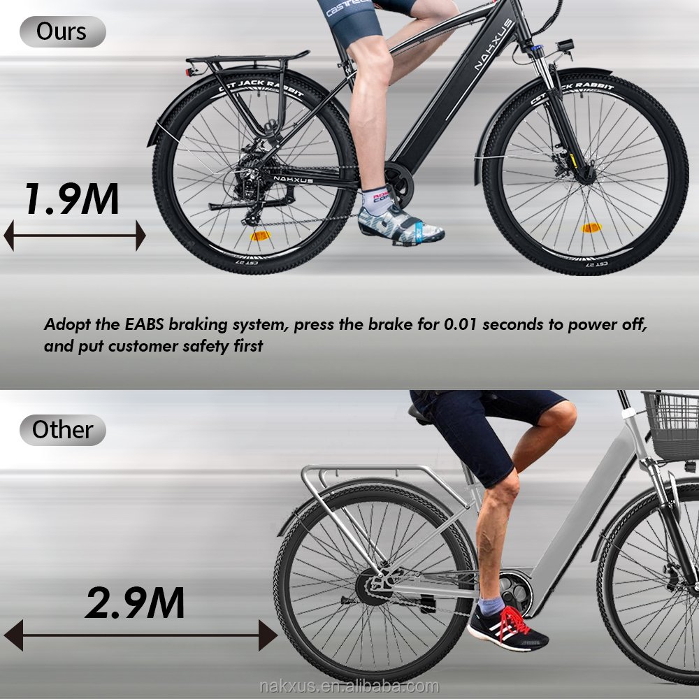NAKXUS 27-Inch Urban Electric City Bike Aluminum Frame 250W Motor 7-Speed Gears LED Lights 36V 13Ah Lithium Battery Sensor
