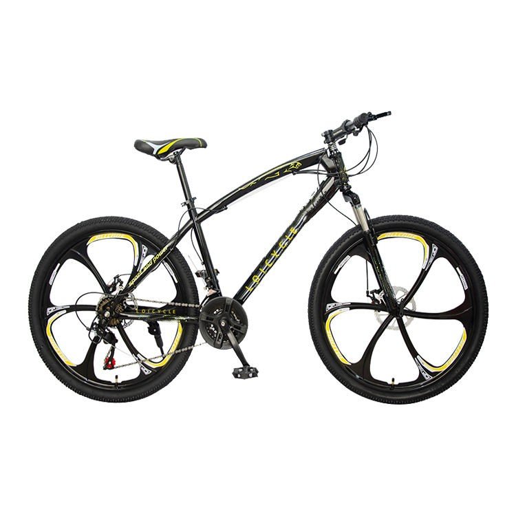Gold black straight T-ring MTB cycle 26 inch 21-speed front shock suspension disc brake mountain bike bicycle