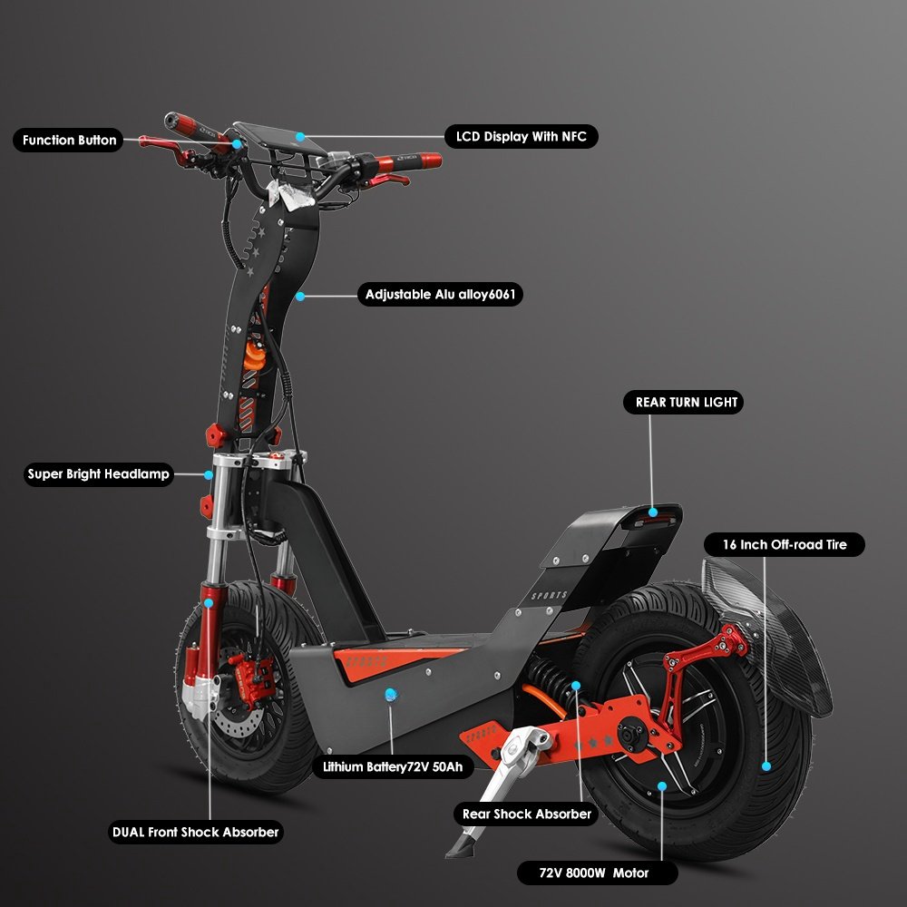 2024 New Product 74v 40Ah 5500W Folding Electric Scooter Dual Drive Motor Good Price for Adults