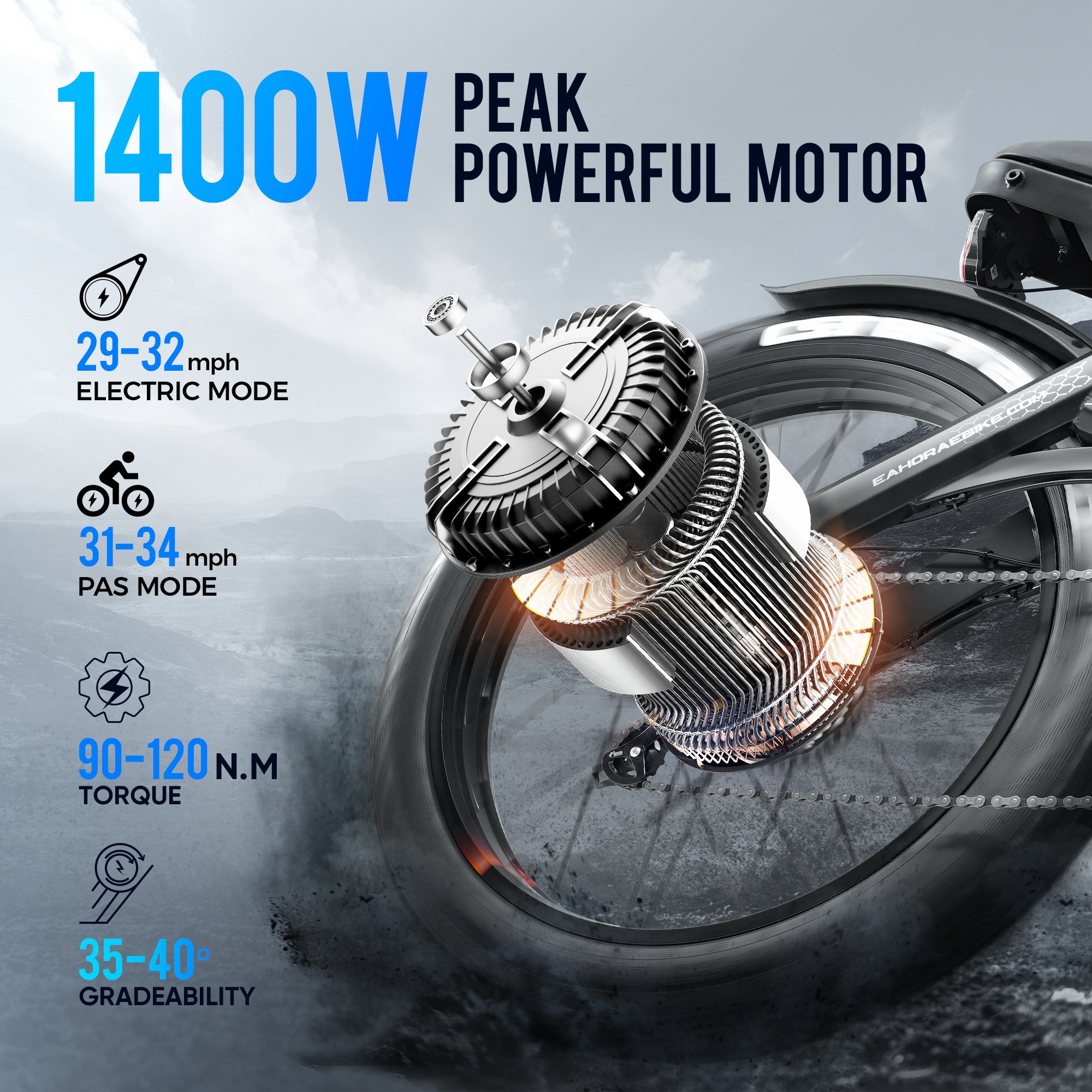 Eahora Romeo Pro 48v 60ah And 1500w 26"*4.0 Ebike Hybrid Electric City Bike Adult Electric Bicycle Elektric E Bike