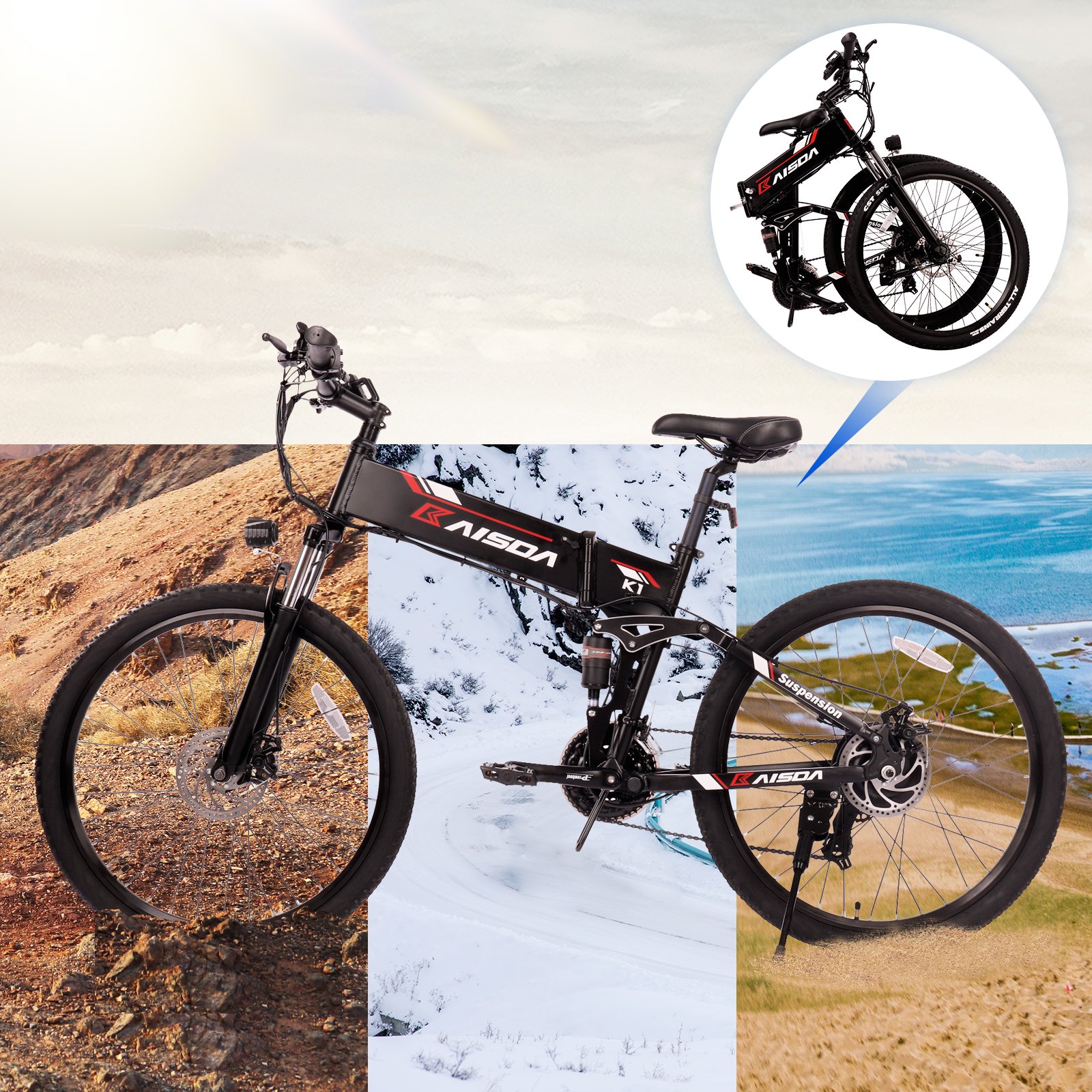 EU Stock Kaisda K1 best quality 26 inch 48v 500w full suspension ebike folding electric mountain bike e mtb bike
