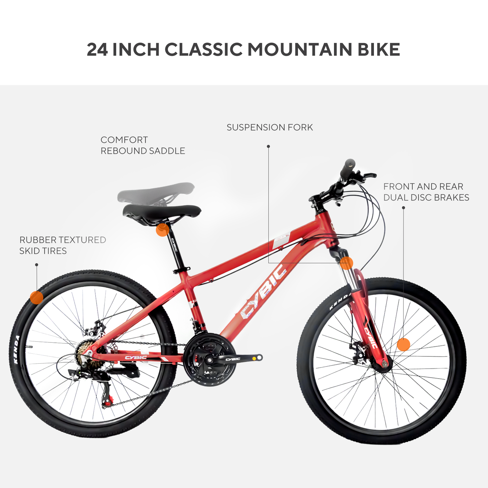 24 inch Aluminum Frame Suspension Fork Shimano gear Disc Brake 21 speed red black grey Colors for Youth Mountain Bike