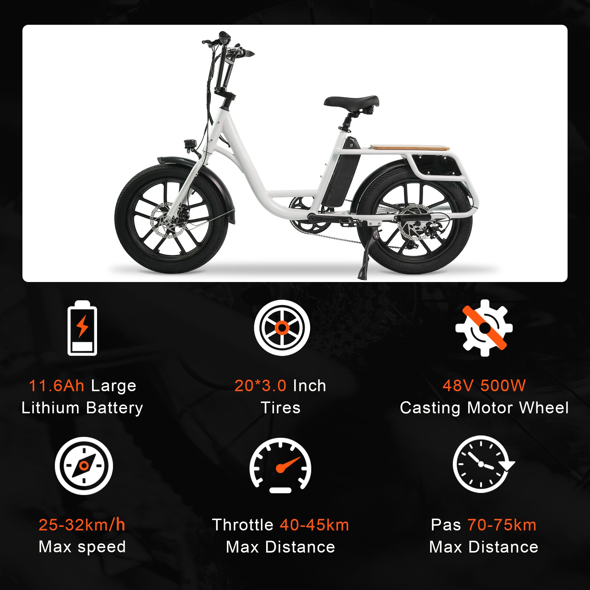 Greenpedel High Power 20'' E-bike 500w Tire Snow Electric Cargo Bicycle Ebike