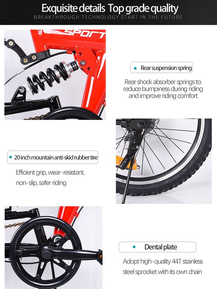 High Carbon Steel Folding Bicycle 20 Inch 6 Speed Shock Absorption Mountain Bike