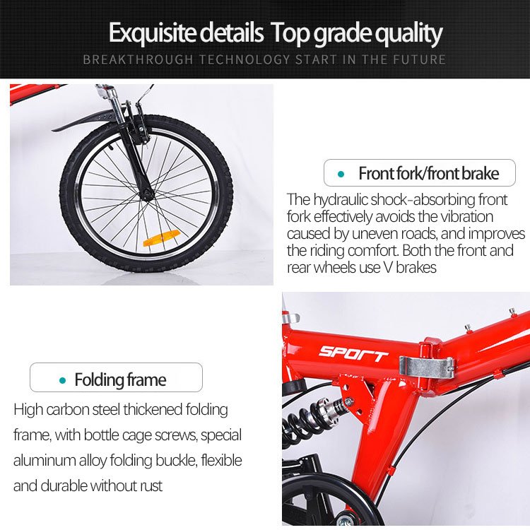 High Carbon Steel Folding Bicycle 20 Inch 6 Speed Shock Absorption Mountain Bike