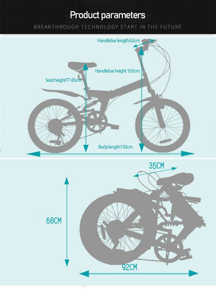 High Carbon Steel Folding Bicycle 20 Inch 6 Speed Shock Absorption Mountain Bike