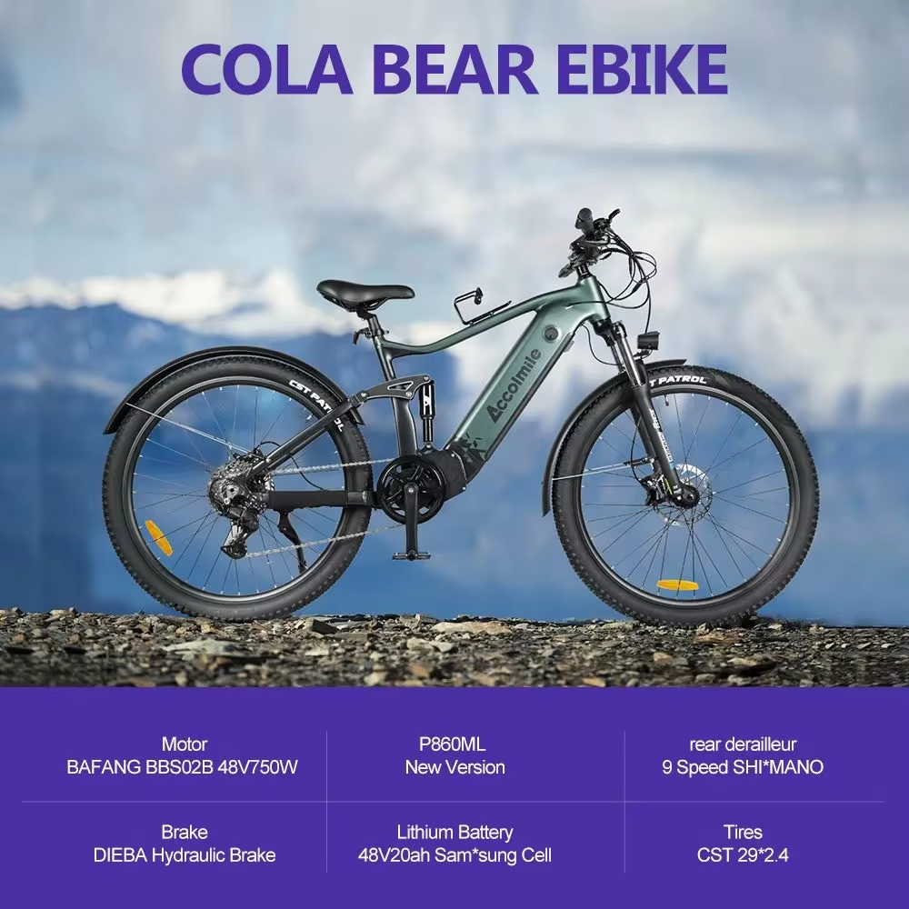 Accolmile New Version Aluminum Electric Mountain Bike 750W 48V With Bafang BBS02 Mid Motor Kit 27.5" 29" EU US Warehouse