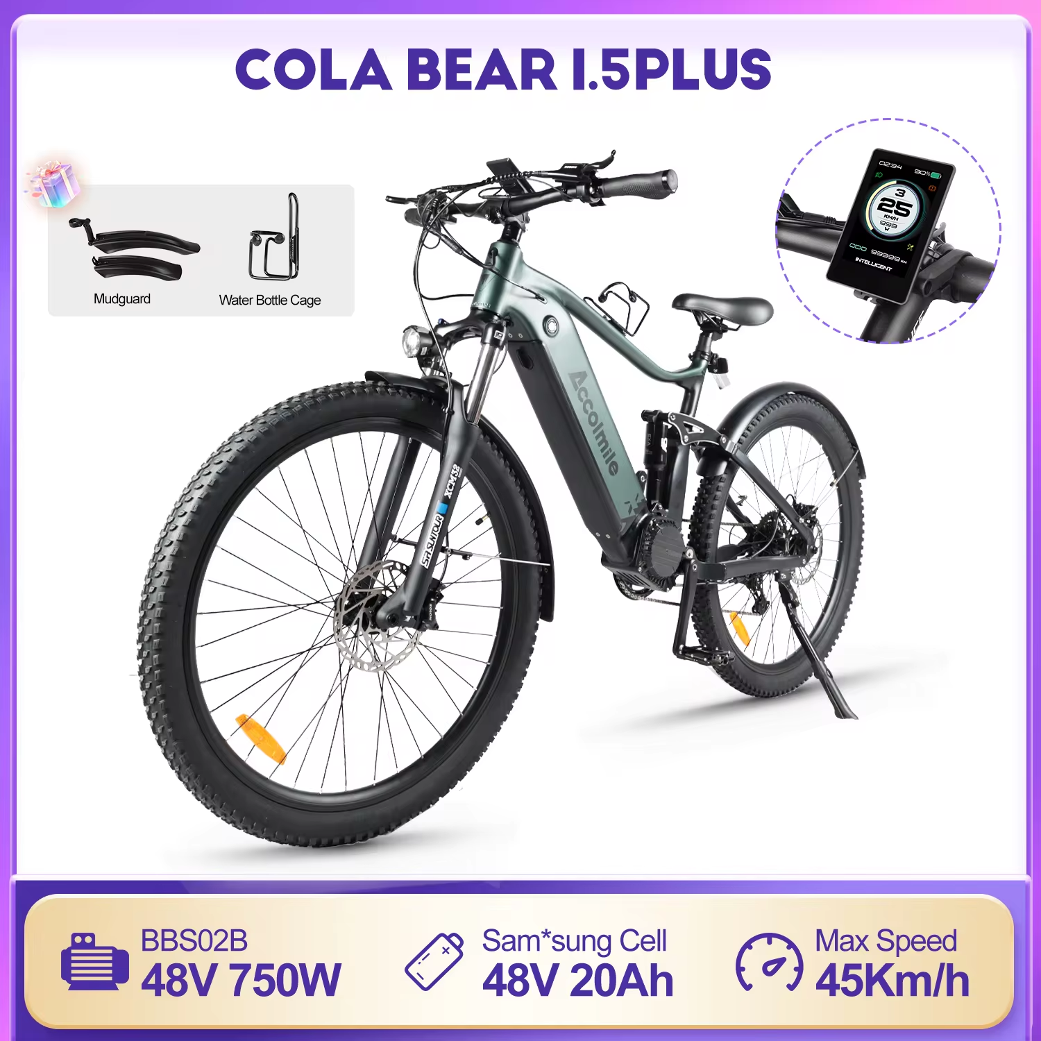 Accolmile New Version Aluminum Electric Mountain Bike 750W 48V With Bafang BBS02 Mid Motor Kit 27.5" 29" EU US Warehouse