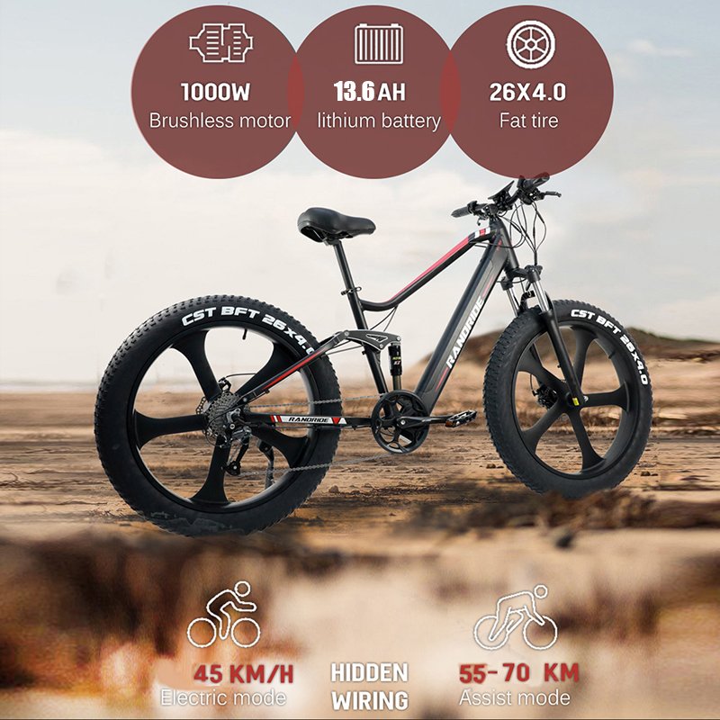 RANDRIDE YX90M Electric Motor Bike 48V 1000W Electric Mountain Bike Europe Bicimoto Electrica Black Friday