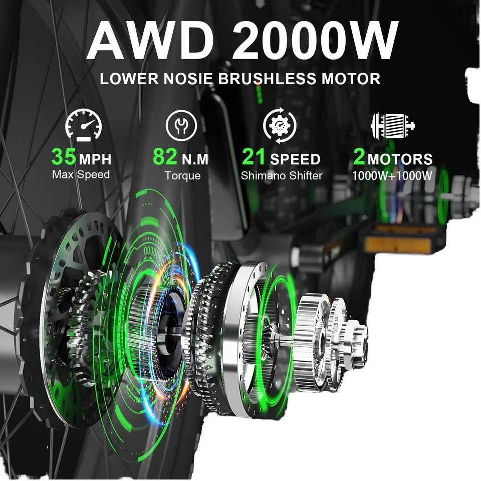 2024 SMLRO XDC600 PLUS AWD Electric Bike 1000W/2000W 48V 26\" Motor Fat Tire Mountain Snow Bicycle Ebike Lithium Battery Power