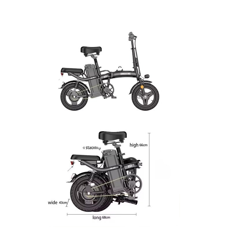 14-Inch 400W Folding Electric City Bike with 48V Voltage 7-Fold Shock Absorber Small Portable 400W Lithium Battery Steel Frame