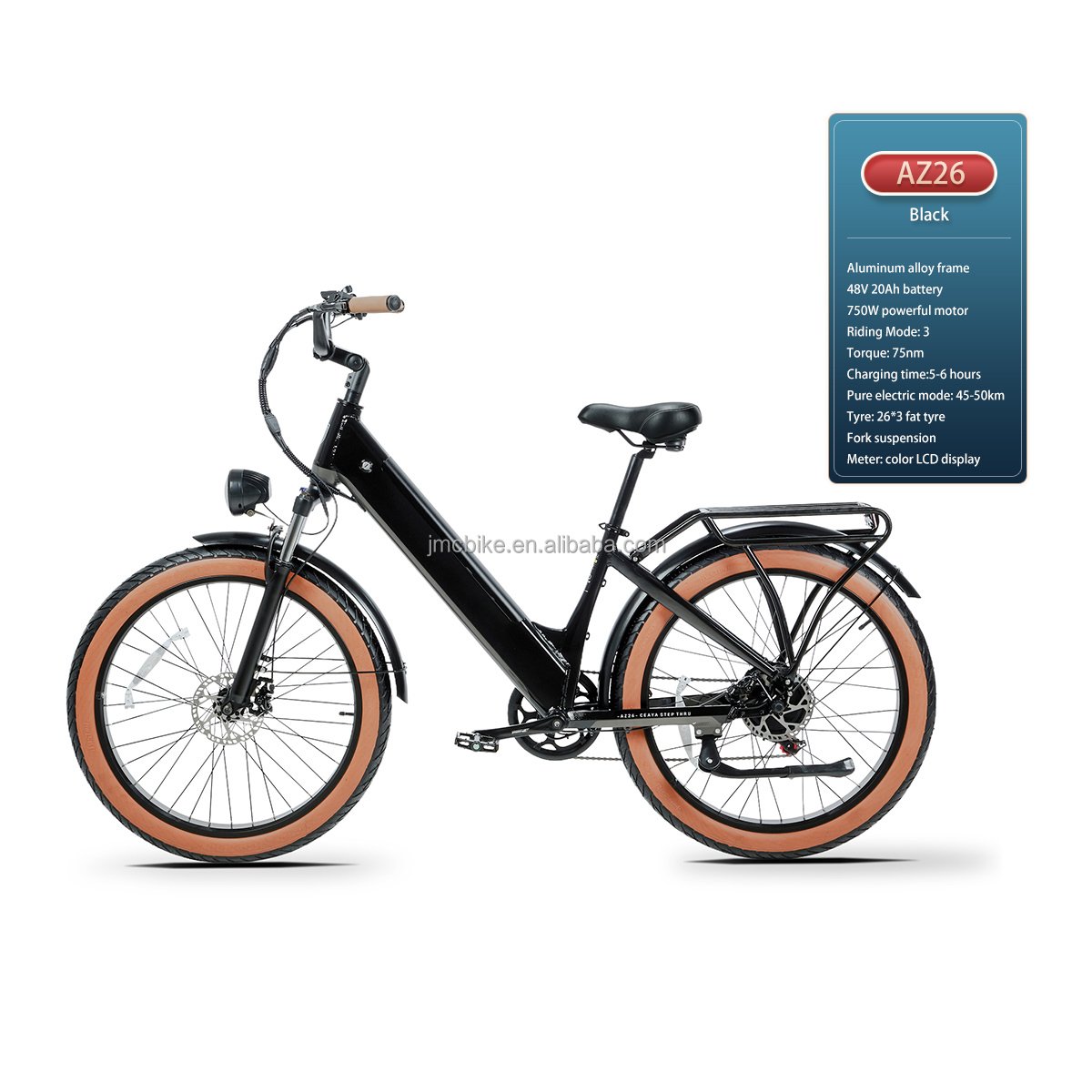 750W 48V 26 inch Fat Tire 20AH Lithium Battery Disc Brake Electric City Bike All Terrain E-Bike