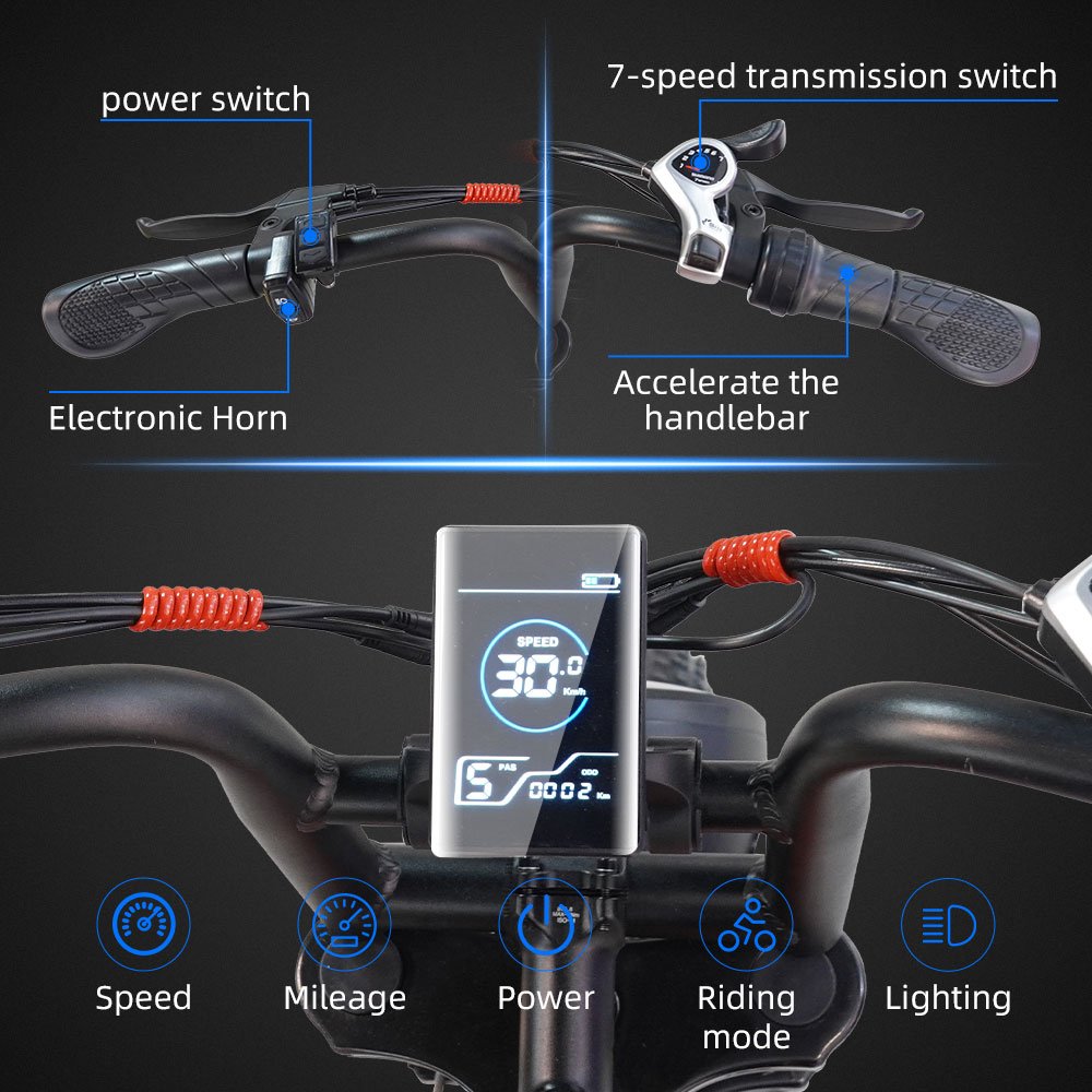 Factory 7 Speed Fat Tire Electric Mountain Bike 20" Fat Tire Electric Bicycle Long Distance Adult Off Roda E bike