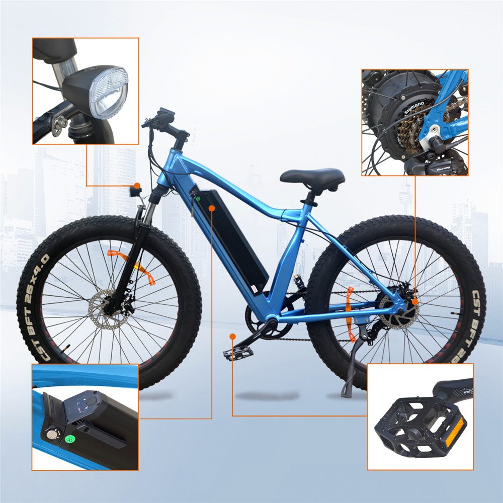 LCD Display 55km range 250W 750W 36V 48V 7 Speed Derailleur mountain electric bicycle fat tire e bike with big capacity battery
