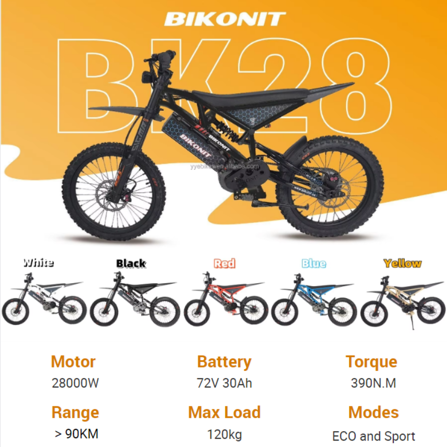 BIKONIT BK28 28000W Off Road Adult Dirt Ebike 72V Hyper Ultra Bee Light X Electric Mountain Bike 2024 Newly Sale