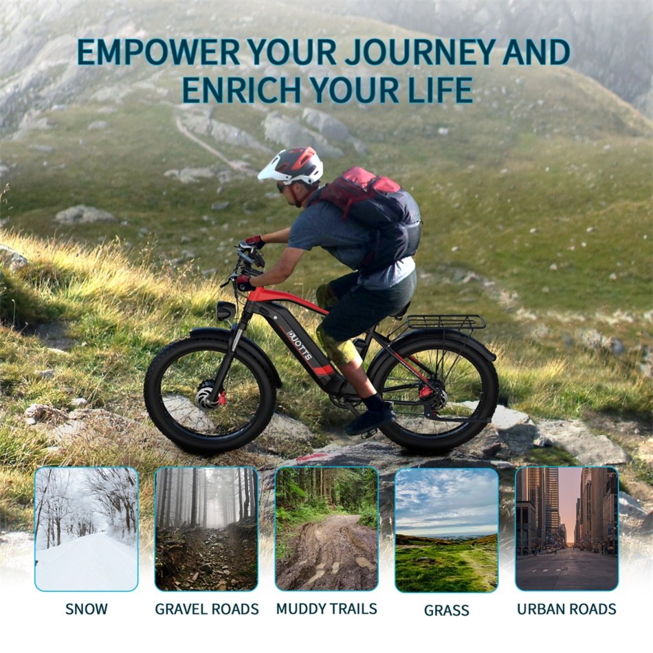 DUOTTS F26 Electric Bike for Adults 48V 17.5AH Battery 750W*2 Dual Motors Men's Mountain Bike 26*4.0 Fat Tires Electric Bicycle