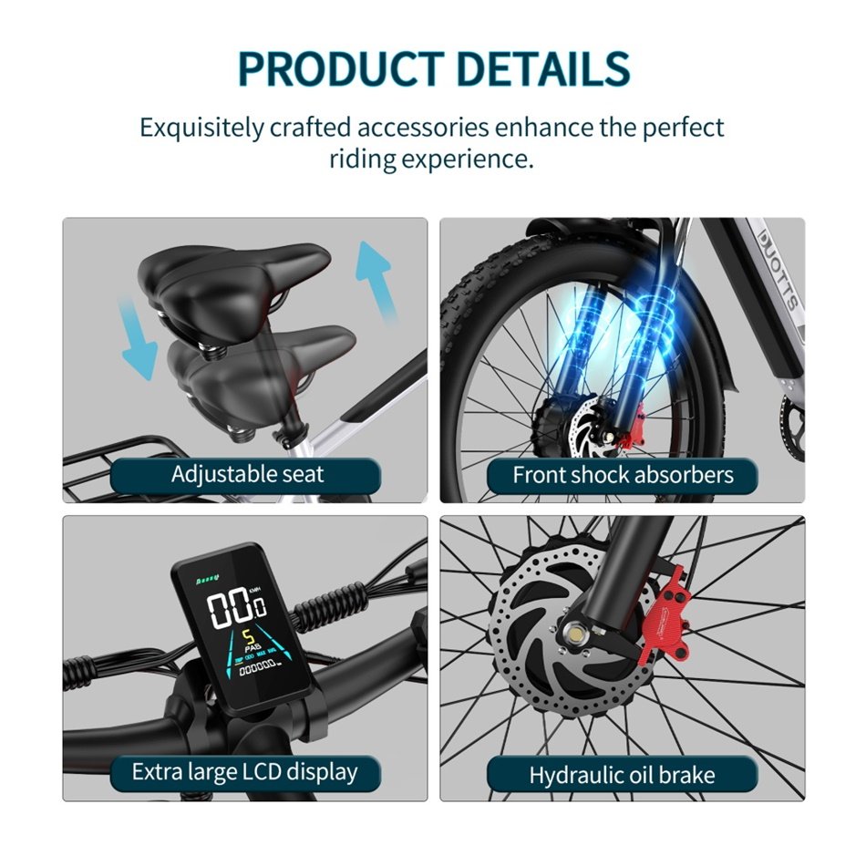 DUOTTS F26 Electric Bike for Adults 48V 17.5AH Battery 750W*2 Dual Motors Men's Mountain Bike 26*4.0 Fat Tires Electric Bicycle