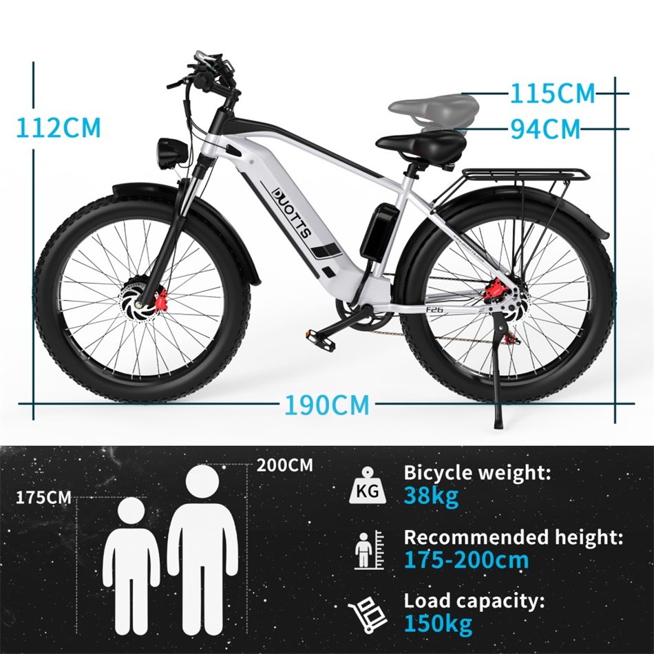 DUOTTS F26 Electric Bike for Adults 48V 17.5AH Battery 750W*2 Dual Motors Men's Mountain Bike 26*4.0 Fat Tires Electric Bicycle