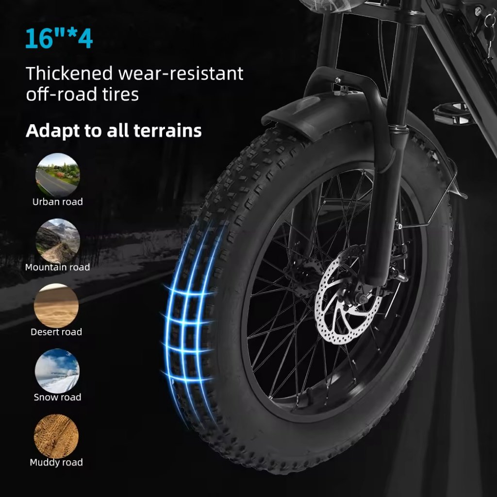 500W Powerful Off road City Ebike 16 Inch Fat Tire Electric Bike 40-60km Long Range Electric Mountain Bike 0267
