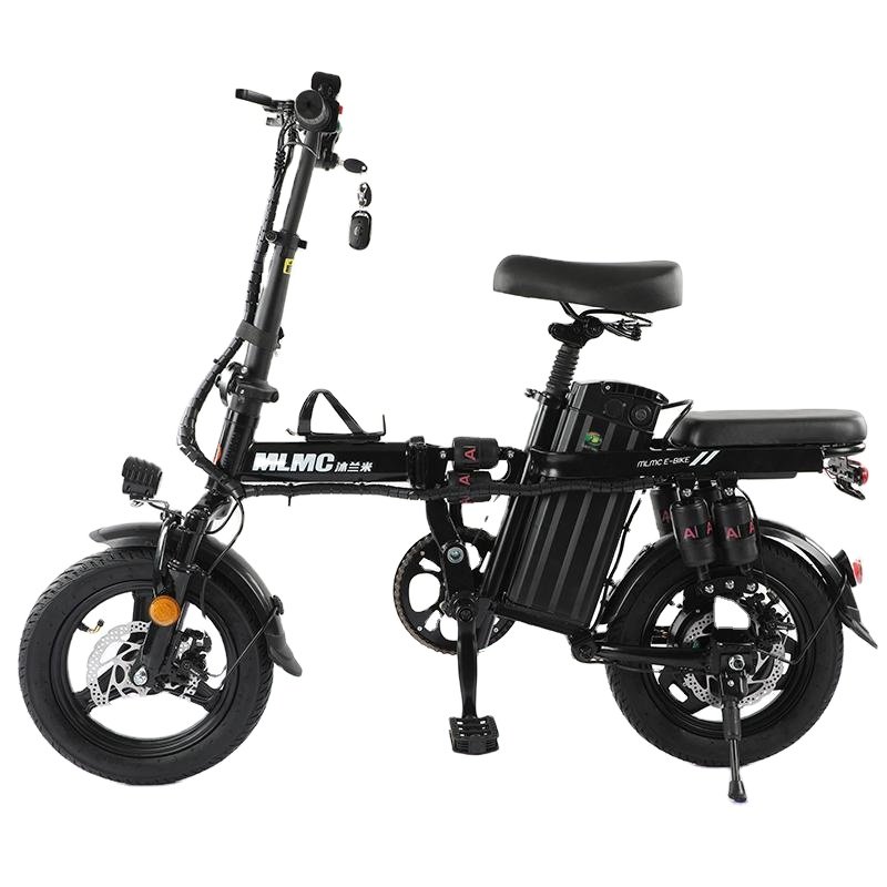 Christmas gift 14-Inch 350W Folding Electric City Bike 48V 7-Fold Shock Absorber Small Portable Lithium Battery Battery-Powered
