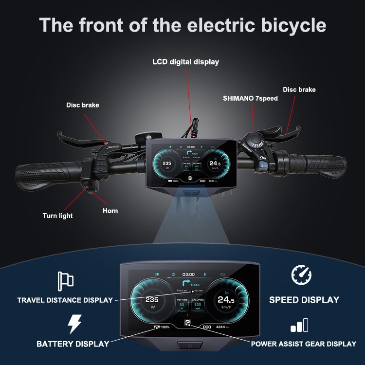 24 inch Fat Tire 1000W 48V 15AH 10AH Dual Lithium Battery 7 Speed eBike Aluminum Alloy Disc Brake Electric Bike Mountain Bike