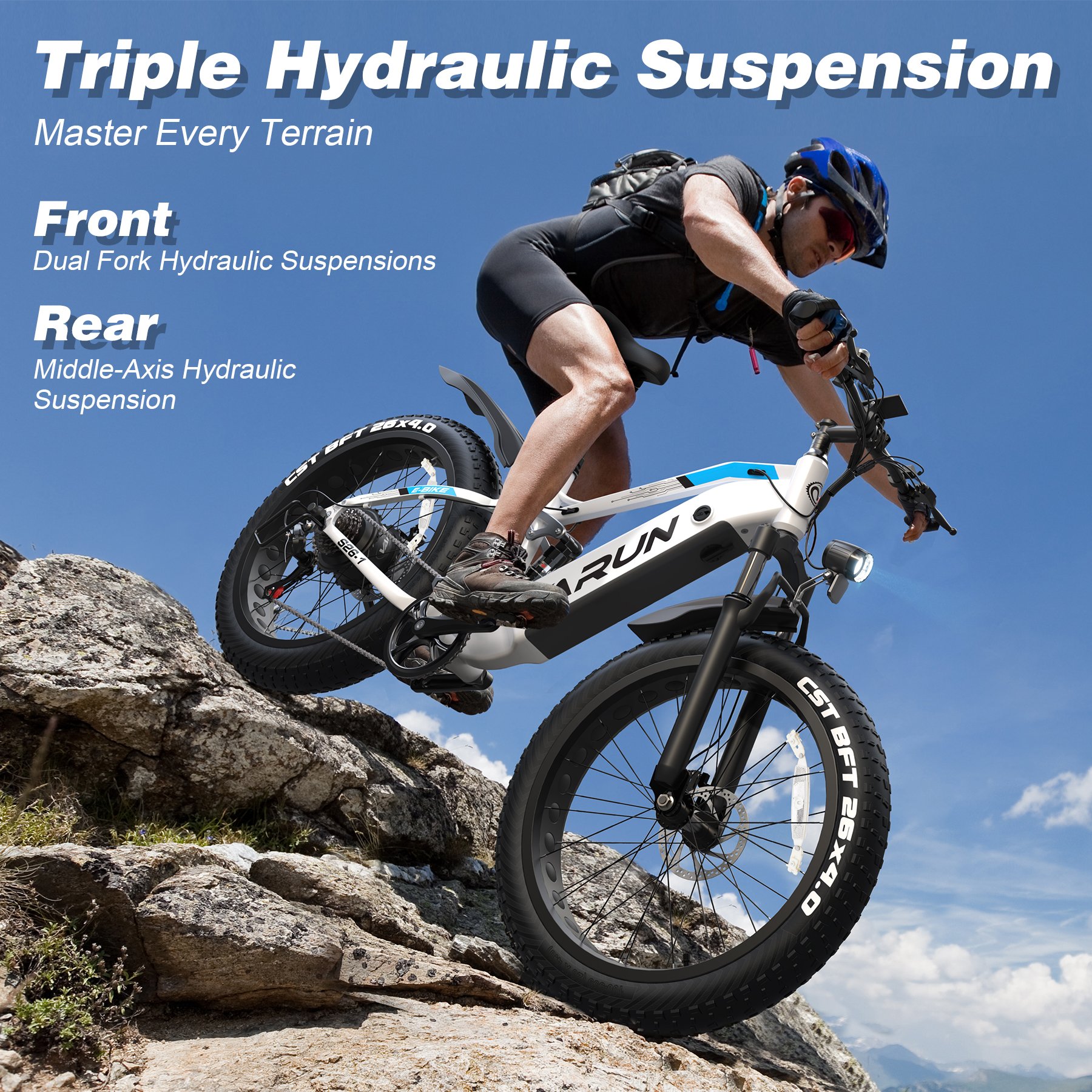 Triple Hydraulic Suspension CA EU Warehouse Stock 1000W Removable Hidden Battery 26*4" Fat Tire Long Rang Electric Mountain Bike