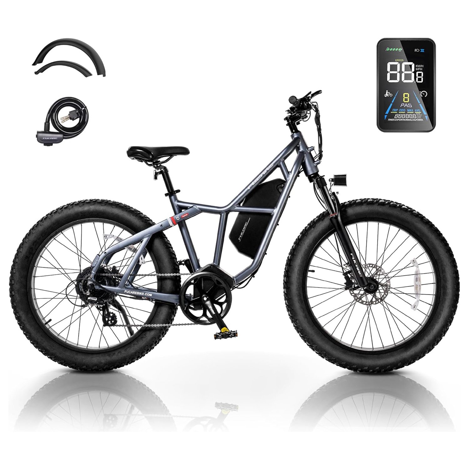 Fucare Taurus Max 1200W 48V 25AH Battery 32MPH 100 Miles 26" Fatbike 4.5A Fast Charger, 8 Speed, Hydraulic Brake E bike