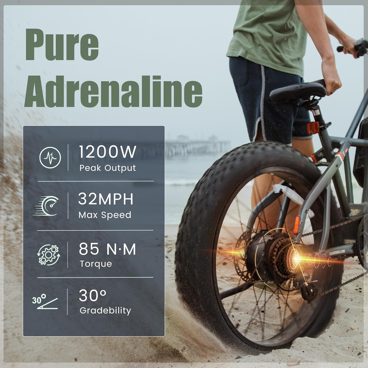 Fucare Taurus Max 1200W 48V 25AH Battery 32MPH 100 Miles 26" Fatbike 4.5A Fast Charger, 8 Speed, Hydraulic Brake E bike
