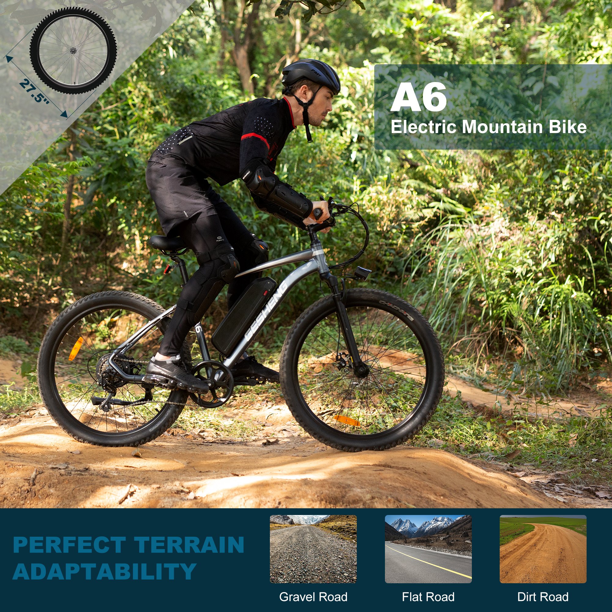 GESHENG A6 electric mountain bicycle 27.5 inch 500W 48V 15ah Ebike with 7 speed Derailleur emtb Bike
