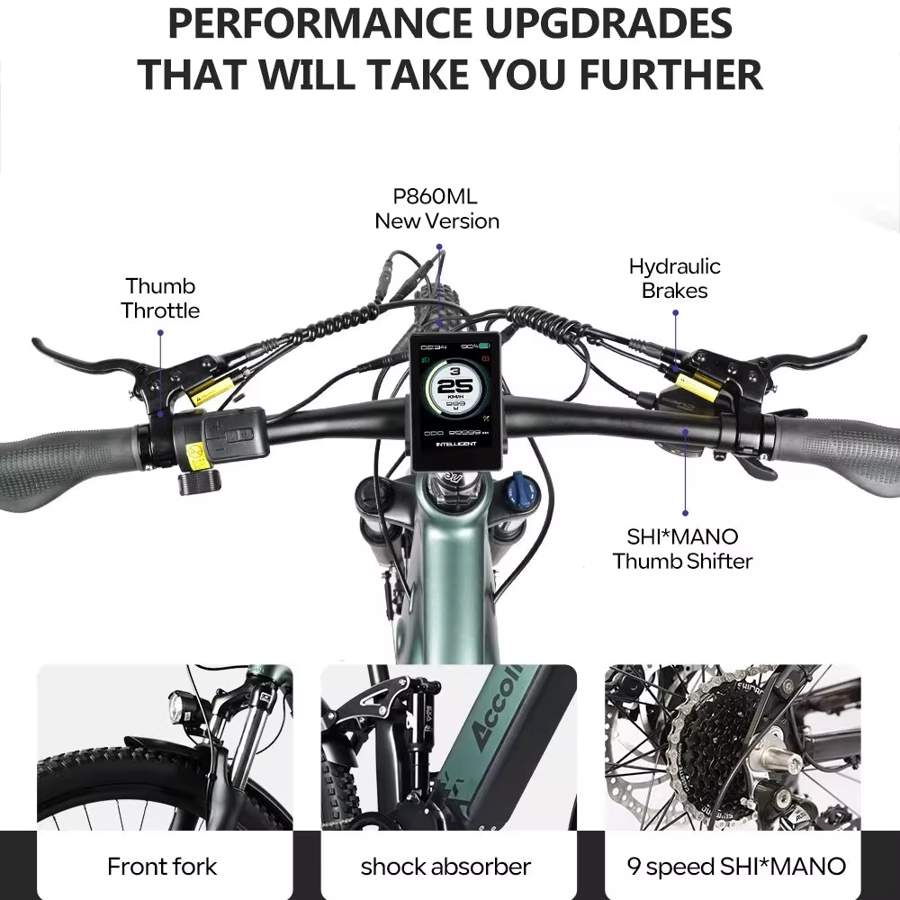 Accolmile Cola Bear 1.5 Plus Electric Mountain Bike 750W 48V Bafang Mid Motor Kit 20Ah Battery 9 Speed 27.5" 29" E-bike