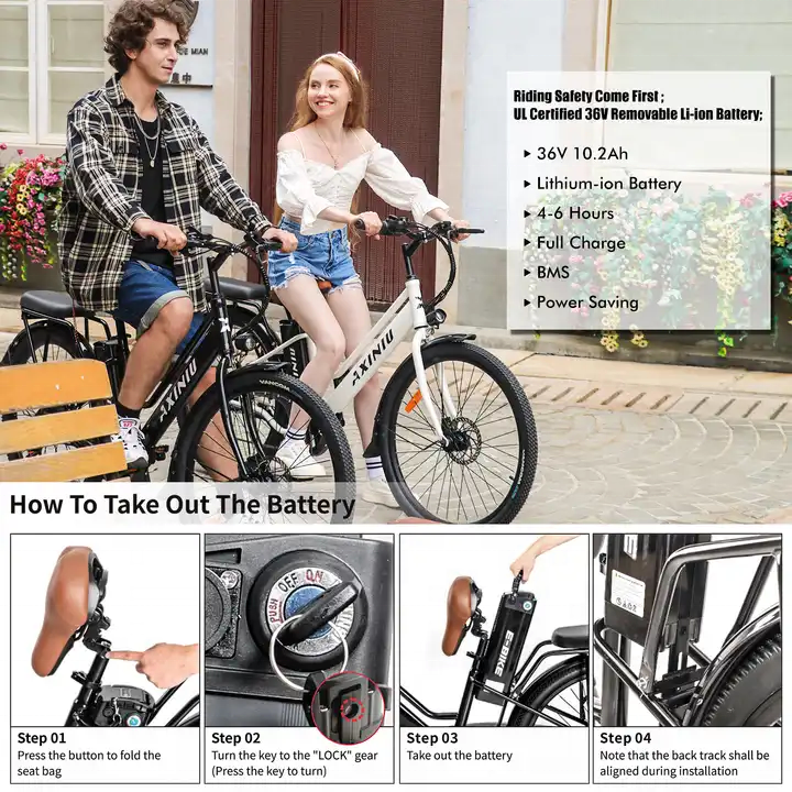 Axiniu electric bike 26 inch urban city ebike 250W long range step through electric city bike