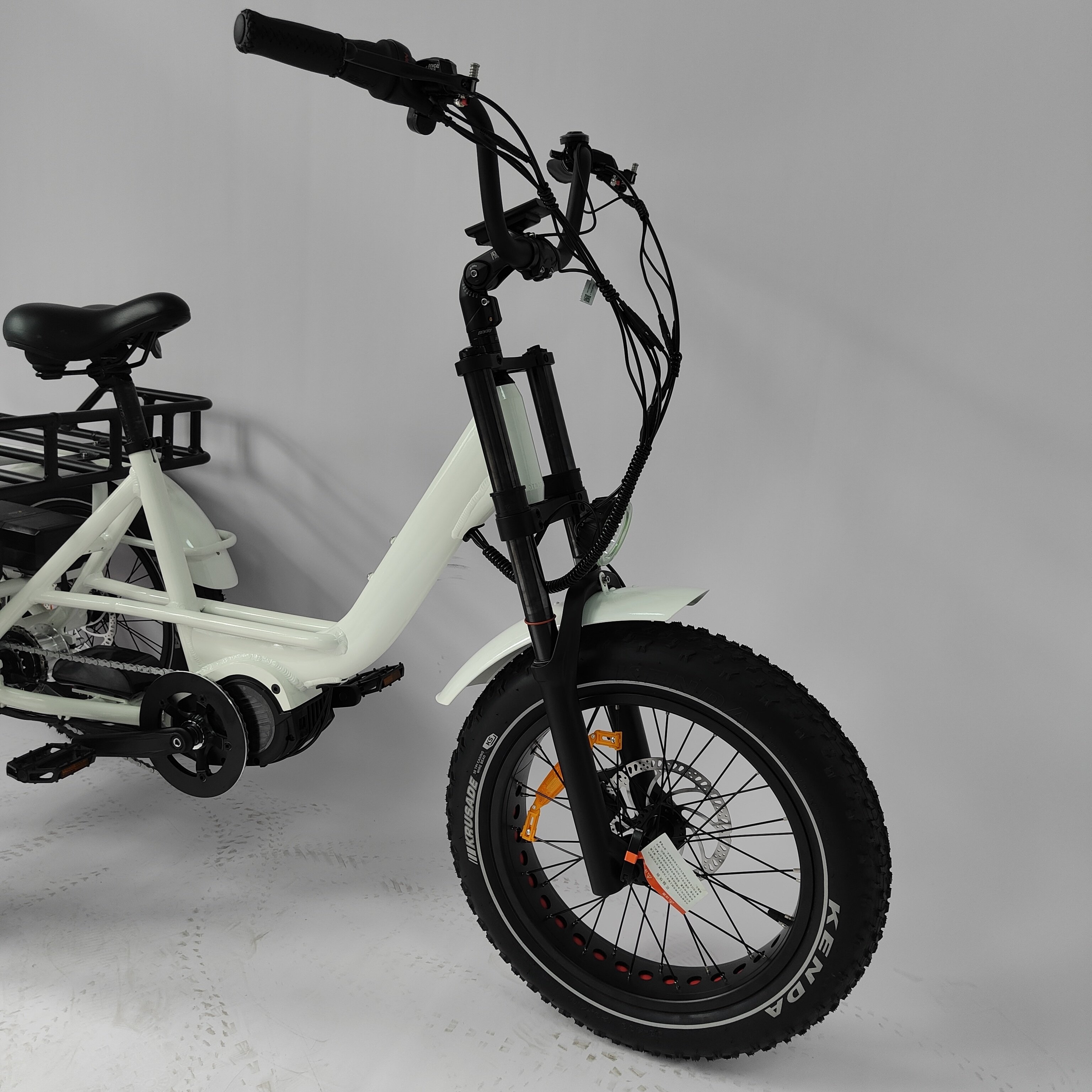 High quality adult 20inch cargo electric tricycle mid drive with rear cargo basket dual battery mountain etrike three wheel bike
