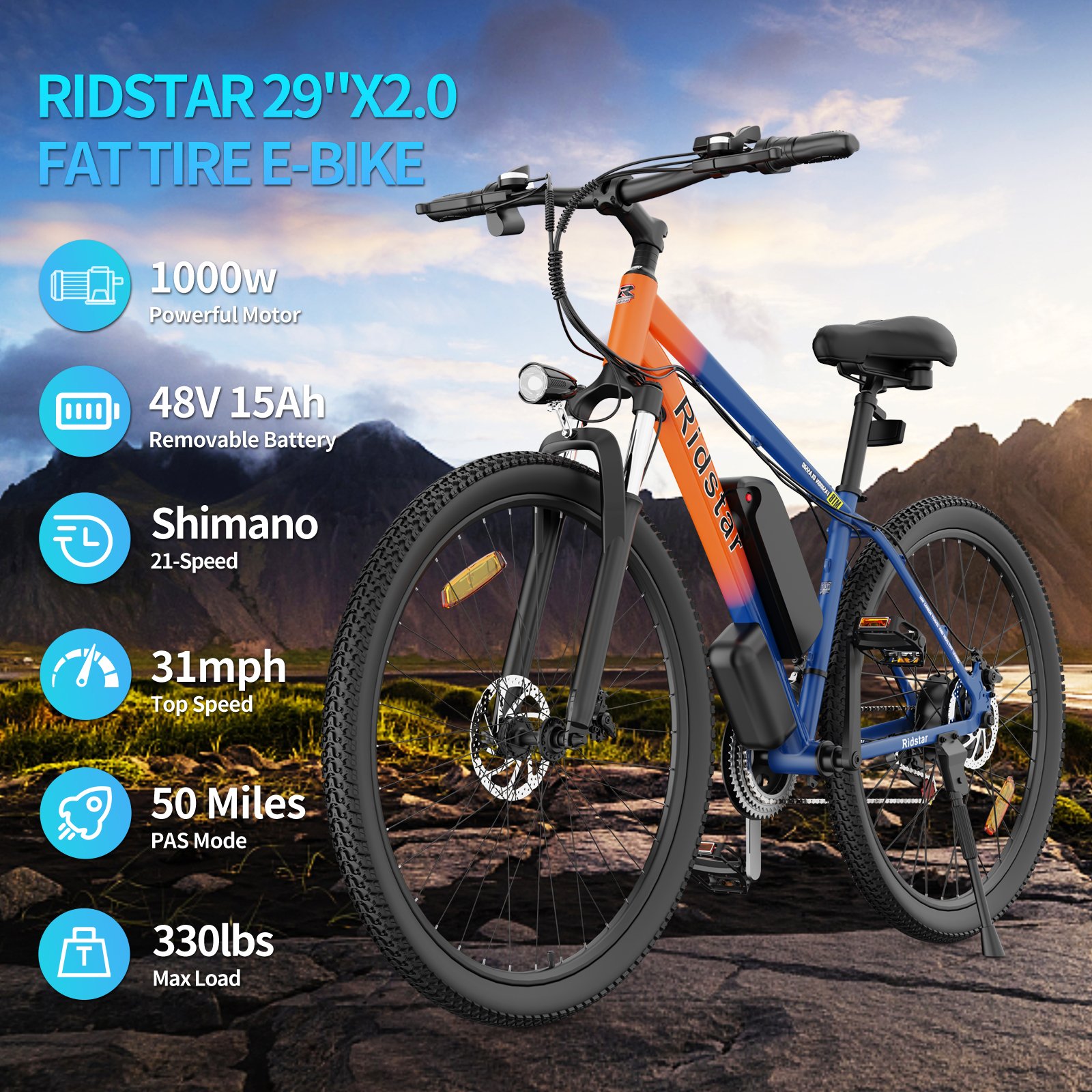 48V/1000W Durable Adult Electric Mountain Bike 15Ah Lithium Battery with down Tube Positioning Artifact Electric Bicycle