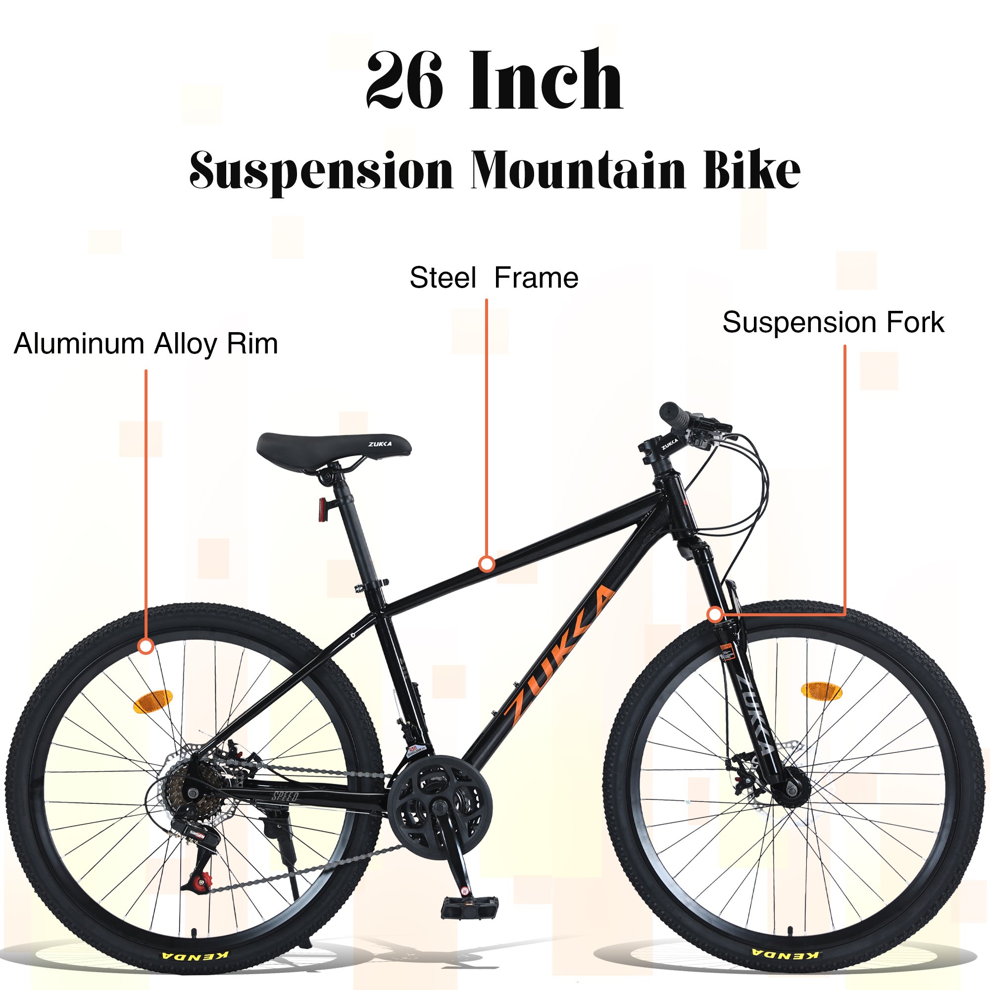 ZUKKA 26 inch Mountain Bike Bicycle With Steel Frame and Disc Brake 24 Speed Mountain Bike