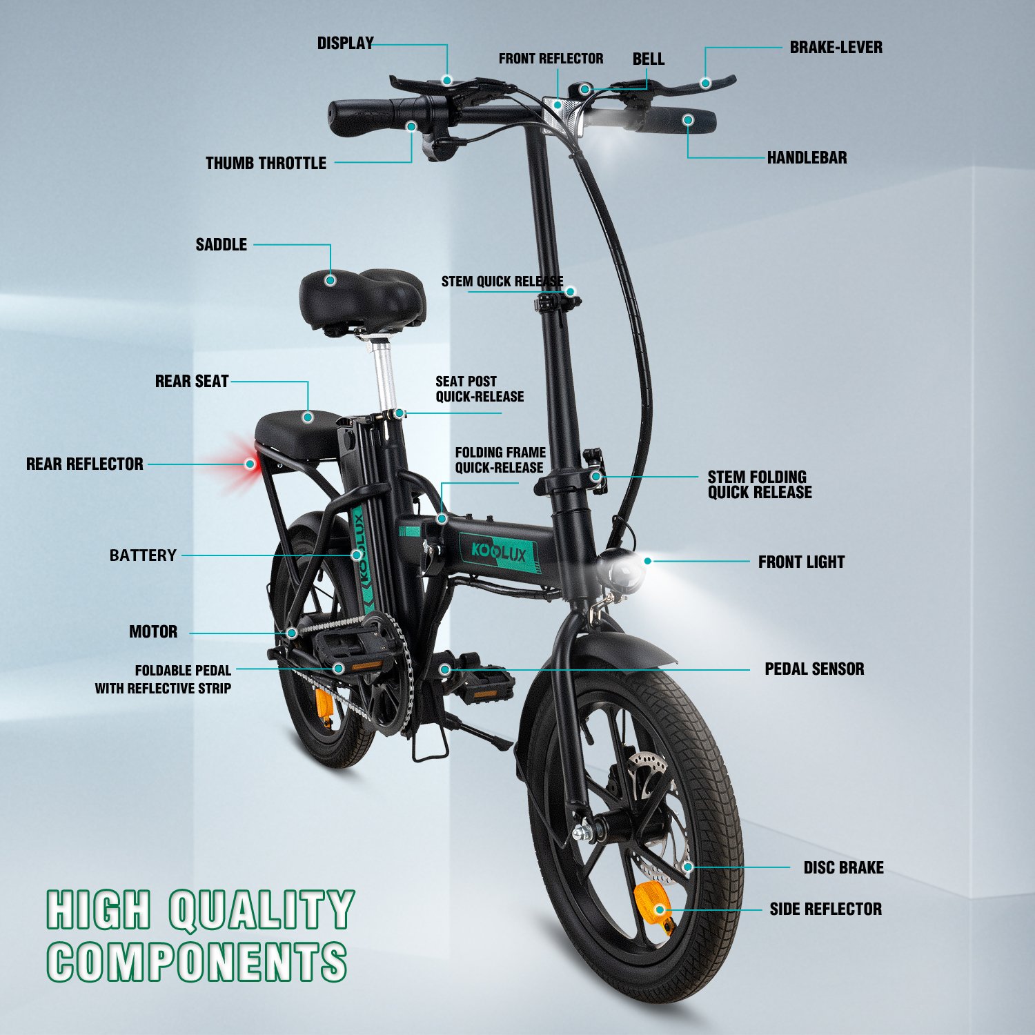 KOOLUX 16Inch 250W EU/US Warehouse Stock 36V Long Range Foldable Easy to Carry Wholesale Price 2023 Hot sale Electric Bike